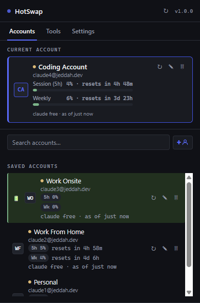 HotSwap Account Switcher Interface