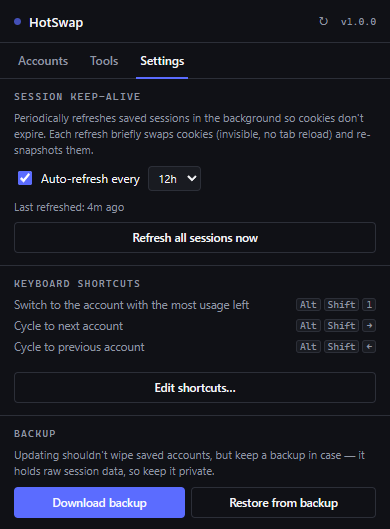 Settings Tab Full Interface